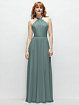 Front View Thumbnail - Icelandic Shirred Halter Chiffon Maxi Dress with Back Sash-Tie Closure