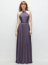 Front View Thumbnail - Lavender Shirred Halter Chiffon Maxi Dress with Back Sash-Tie Closure