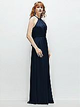 Side View Thumbnail - Midnight Navy Shirred Halter Chiffon Maxi Dress with Back Sash-Tie Closure