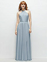 Front View Thumbnail - Mist Shirred Halter Chiffon Maxi Dress with Back Sash-Tie Closure