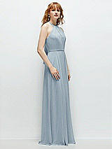 Side View Thumbnail - Mist Shirred Halter Chiffon Maxi Dress with Back Sash-Tie Closure