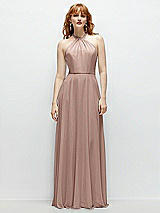 Front View Thumbnail - Neu Nude Shirred Halter Chiffon Maxi Dress with Back Sash-Tie Closure