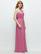 Side View Thumbnail - Orchid Pink Shirred Halter Chiffon Maxi Dress with Back Sash-Tie Closure