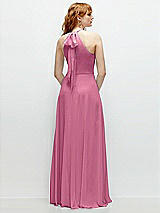 Rear View Thumbnail - Orchid Pink Shirred Halter Chiffon Maxi Dress with Back Sash-Tie Closure