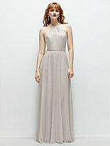 Front View Thumbnail - Oyster Shirred Halter Chiffon Maxi Dress with Back Sash-Tie Closure