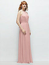 Side View Thumbnail - Rose - PANTONE Rose Quartz Shirred Halter Chiffon Maxi Dress with Back Sash-Tie Closure