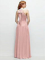 Rear View Thumbnail - Rose - PANTONE Rose Quartz Shirred Halter Chiffon Maxi Dress with Back Sash-Tie Closure