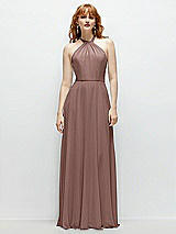 Front View Thumbnail - Sienna Shirred Halter Chiffon Maxi Dress with Back Sash-Tie Closure