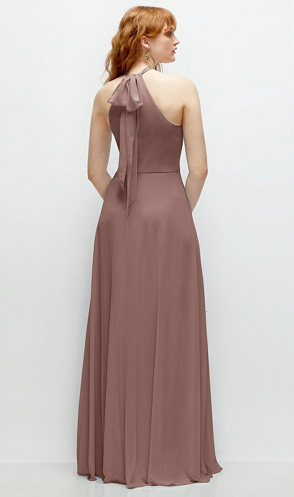 Back View - Sienna Shirred Halter Chiffon Maxi Dress with Back Sash-Tie Closure