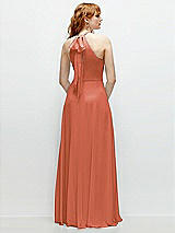 Rear View Thumbnail - Terracotta Copper Shirred Halter Chiffon Maxi Dress with Back Sash-Tie Closure