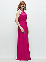 Side View Thumbnail - Think Pink Shirred Halter Chiffon Maxi Dress with Back Sash-Tie Closure