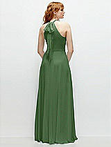 Rear View Thumbnail - Vineyard Green Shirred Halter Chiffon Maxi Dress with Back Sash-Tie Closure