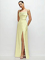 Side View Thumbnail - Butter Yellow Cowl Neck Satin Maxi Dress with Adjustable Spaghetti Straps