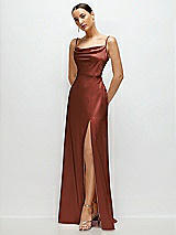 Side View Thumbnail - Auburn Moon Cowl Neck Satin Maxi Dress with Adjustable Spaghetti Straps