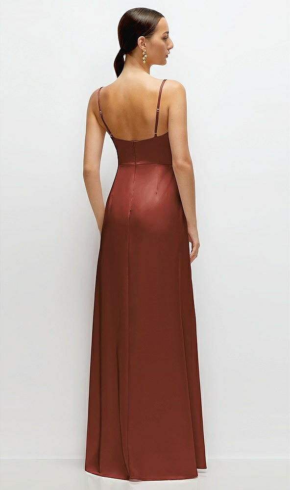 Back View - Auburn Moon Cowl Neck Satin Maxi Dress with Adjustable Spaghetti Straps