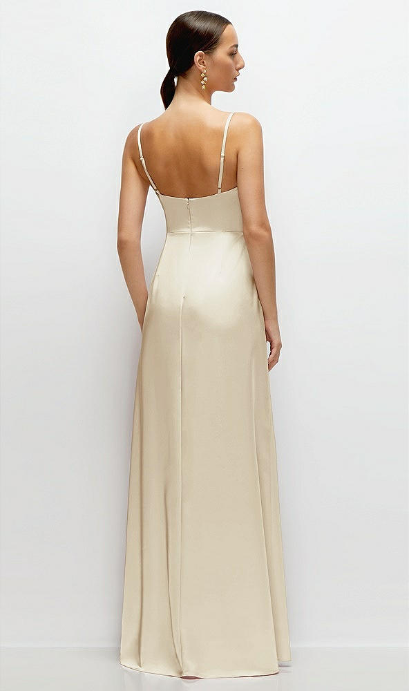 Back View - Champagne Cowl Neck Satin Maxi Dress with Adjustable Spaghetti Straps