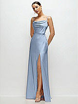 Side View Thumbnail - Cloudy Cowl Neck Satin Maxi Dress with Adjustable Spaghetti Straps