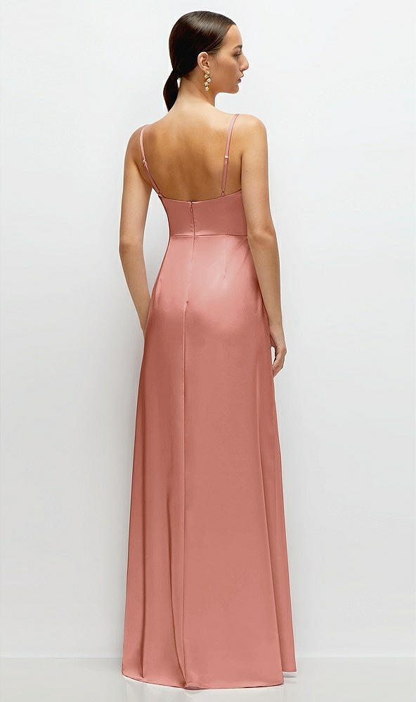 Back View - Desert Rose Cowl Neck Satin Maxi Dress with Adjustable Spaghetti Straps