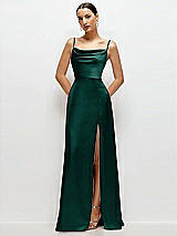 Front View Thumbnail - Evergreen Cowl Neck Satin Maxi Dress with Adjustable Spaghetti Straps