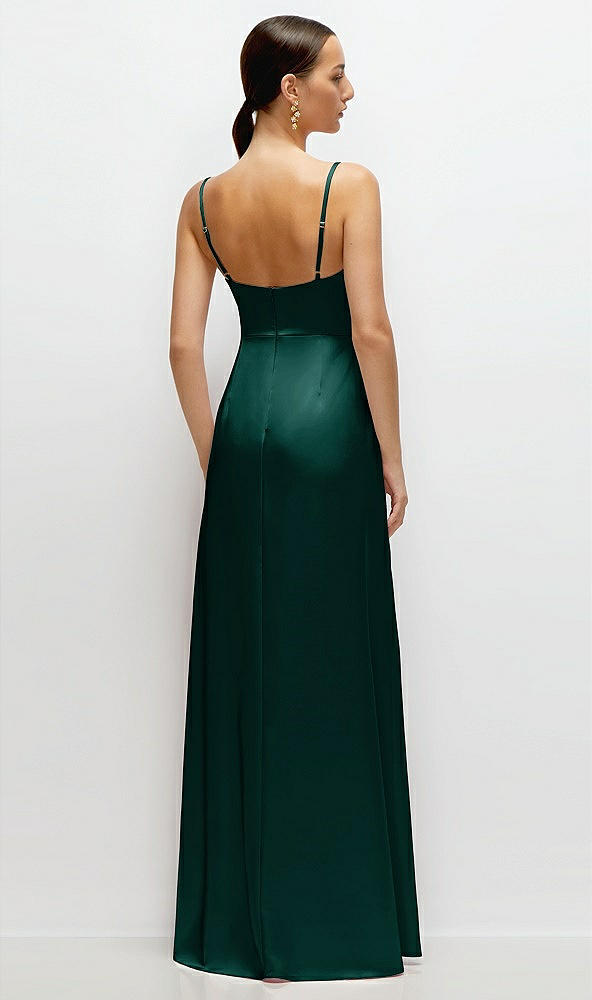 Back View - Evergreen Cowl Neck Satin Maxi Dress with Adjustable Spaghetti Straps