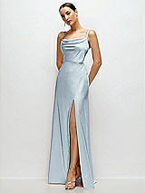 Side View Thumbnail - Mist Cowl Neck Satin Maxi Dress with Adjustable Spaghetti Straps