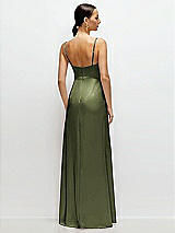 Rear View Thumbnail - Olive Green Cowl Neck Satin Maxi Dress with Adjustable Spaghetti Straps