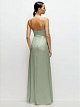 Rear View Thumbnail - Sage Cowl Neck Satin Maxi Dress with Adjustable Spaghetti Straps