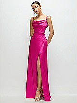 Side View Thumbnail - Think Pink Cowl Neck Satin Maxi Dress with Adjustable Spaghetti Straps