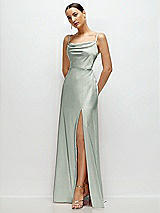 Side View Thumbnail - Willow Green Cowl Neck Satin Maxi Dress with Adjustable Spaghetti Straps