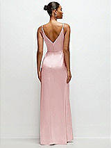 Rear View Thumbnail - Ballet Pink Pleated Faux Wrap Satin Maxi Dress with Adjustable Spaghetti Straps