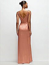 Rear View Thumbnail - Copper Penny Pleated Faux Wrap Satin Maxi Dress with Adjustable Spaghetti Straps