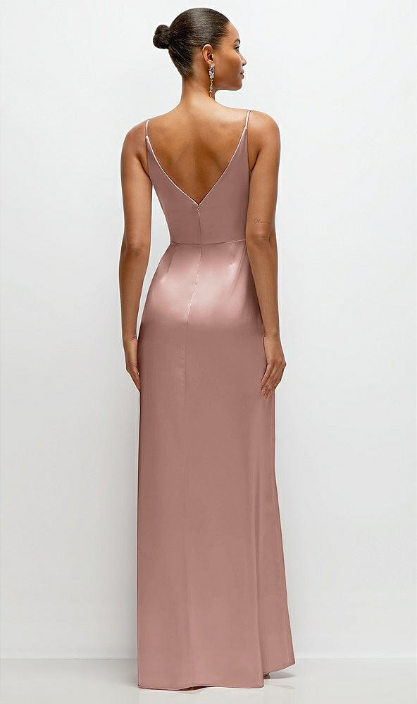 Back View - Neu Nude Pleated Faux Wrap Satin Maxi Dress with Adjustable Spaghetti Straps