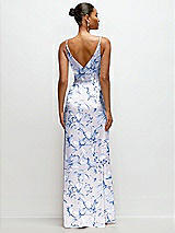 Rear View Thumbnail - Magnolia Sky Floral Pleated Faux Wrap Satin Maxi Dress with Adjustable Spaghetti Straps