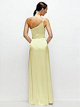 Rear View Thumbnail - Butter Yellow Pleated One-Shoulder Satin Maxi Dress with A-Line Skirt