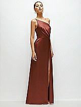 Side View Thumbnail - Auburn Moon Pleated One-Shoulder Satin Maxi Dress with A-Line Skirt