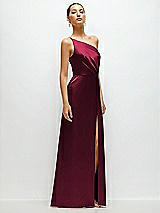 Side View Thumbnail - Cabernet Pleated One-Shoulder Satin Maxi Dress with A-Line Skirt