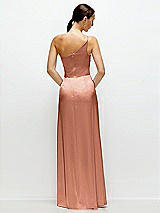 Rear View Thumbnail - Copper Penny Pleated One-Shoulder Satin Maxi Dress with A-Line Skirt