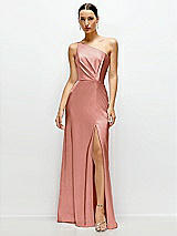 Front View Thumbnail - Desert Rose Pleated One-Shoulder Satin Maxi Dress with A-Line Skirt