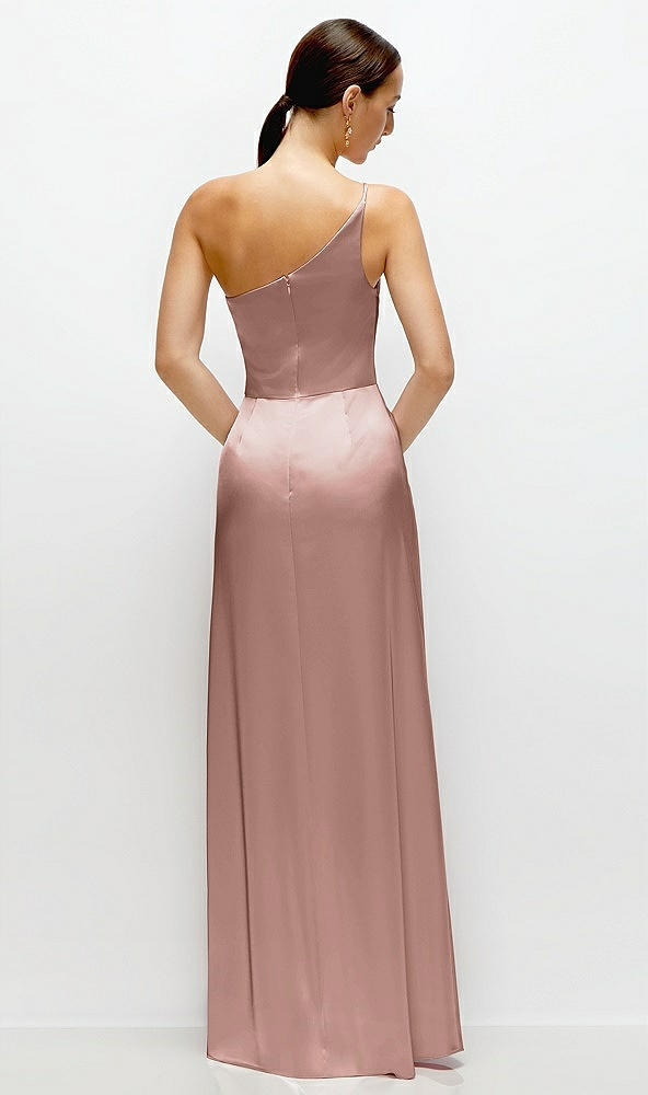 Back View - Neu Nude Pleated One-Shoulder Satin Maxi Dress with A-Line Skirt