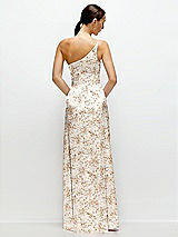 Rear View Thumbnail - Golden Hour Floral Pleated One-Shoulder Satin Maxi Dress with A-Line Skirt