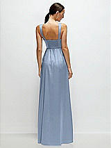 Rear View Thumbnail - Cloudy Shaped Strap Portrait Neckline Fluid Satin Maxi Dress with Full Skirt