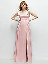 Front View Thumbnail - Ballet Pink Square Neck Fluid Satin Maxi Dress with Bow Straps 