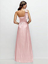 Rear View Thumbnail - Ballet Pink Bow One-Shoulder Fluid Satin Maxi Dress with Full Skirt