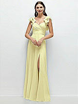 Front View Thumbnail - Butter Yellow Dramatic Ruffle Edge Strap Chiffon Maxi Dress