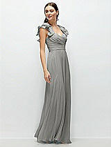 Side View Thumbnail - Chelsea Gray Dramatic Ruffle Edge Strap Chiffon Maxi Dress