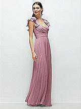 Side View Thumbnail - Dusty Pink Dramatic Ruffle Edge Strap Chiffon Maxi Dress