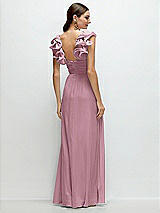 Rear View Thumbnail - Dusty Pink Dramatic Ruffle Edge Strap Chiffon Maxi Dress