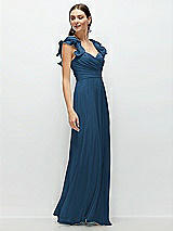 Side View Thumbnail - Dusk Blue Dramatic Ruffle Edge Strap Chiffon Maxi Dress