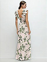 Rear View Thumbnail - Palm Beach Print Dramatic Ruffle Edge Strap Chiffon Maxi Dress