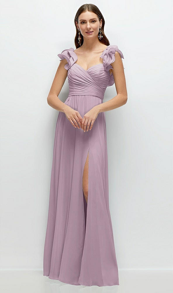 Front View - Suede Rose Dramatic Ruffle Edge Strap Chiffon Maxi Dress